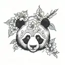 panda face with cherry blossoms tattoo design idea