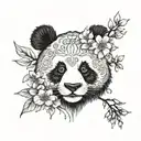 panda face with cherry blossoms tattoo design idea