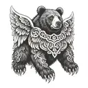 bear with angel wings tattoo design idea