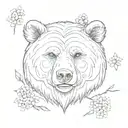 bear face and cherry blossoms tattoo design idea