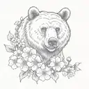 bear face and cherry blossoms tattoo design idea