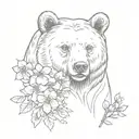 bear face and cherry blossoms tattoo design idea
