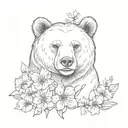 bear face and cherry blossoms tattoo design idea