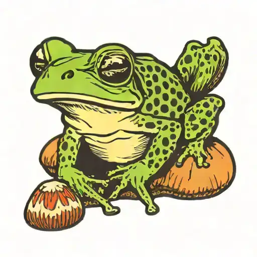 frog sitting on mushroom   tattoo design idea