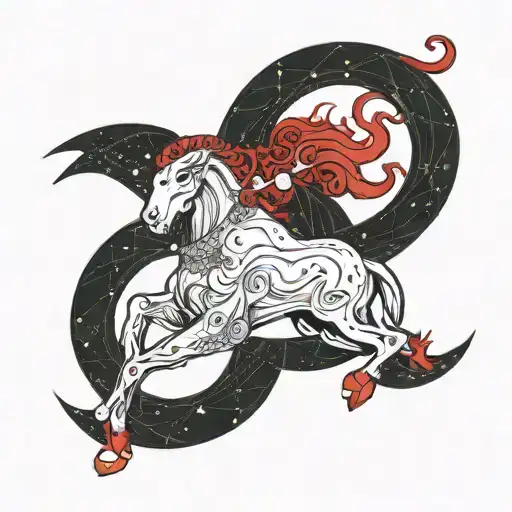 Aries constellation intertwined with a red-haired figure, incorporating elements from the Wheel of Time series tattoo design idea