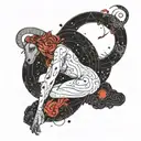 Aries constellation intertwined with a red-haired figure, incorporating elements from the Wheel of Time series tattoo design idea