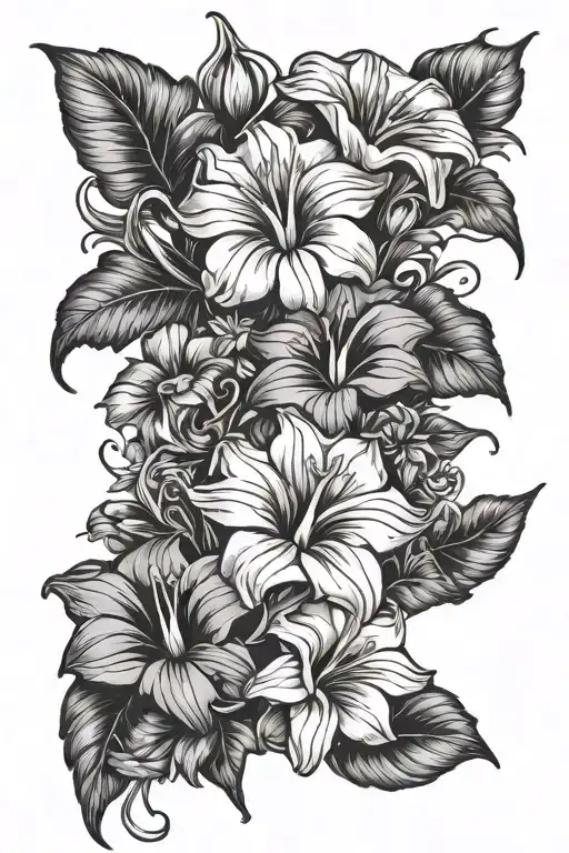 morning glory and aster flowers wrapped together tattoo design idea
