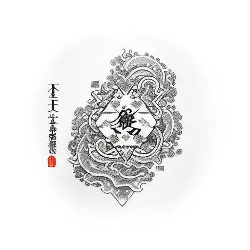 kanji de corazón, kanji del amor y kanji de reverso tattoo design idea