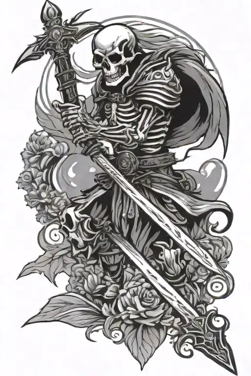 skeleton warrior wielding a sword tattoo design idea
