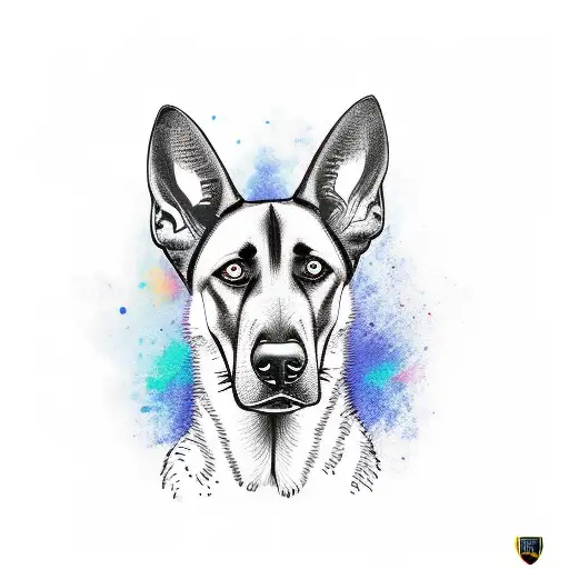 Belgian Malinois police dog with a police badge tattoo design idea