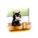 cat drinking beer tattoo design idea