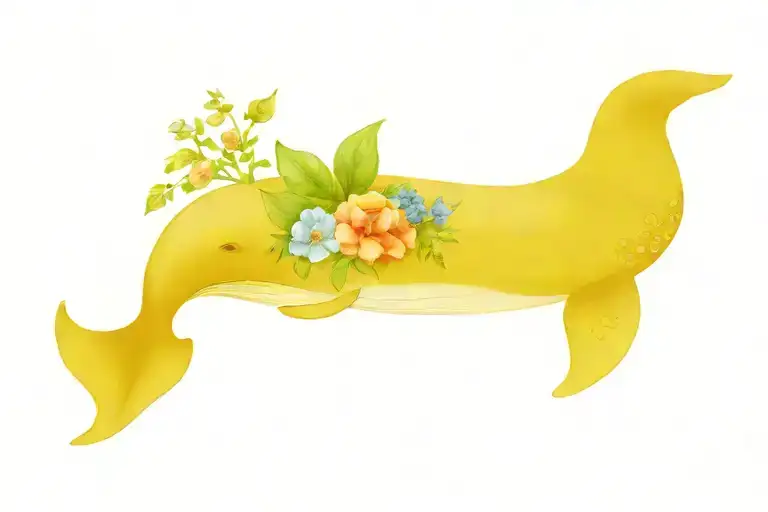 whale wearing petunia pot t-shirt tattoo design idea