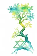 A tree with 4 branches. Petach Sol musically and Magn David and Lab broken word tattoo design idea