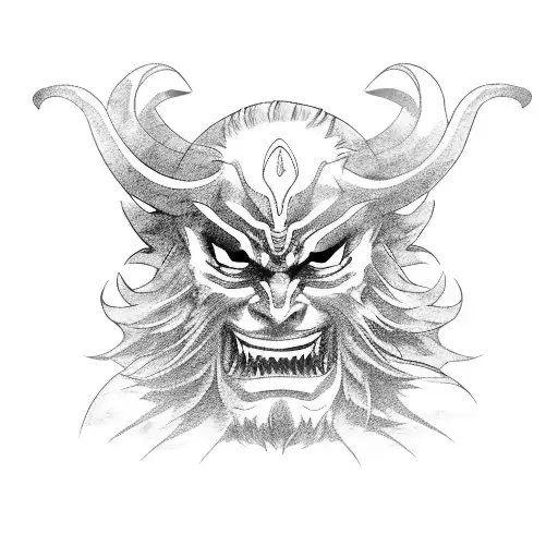 A portrait of Rengoku from Demon Slayer with a background depicting the concept of suffering love tattoo design idea