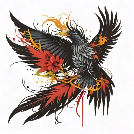 Phoenix with bird of paradise flower tattoo design idea