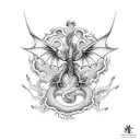flying dragon skeleton tattoo design idea