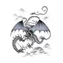 flying dragon skeleton tattoo design idea