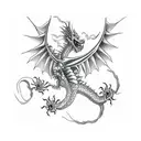 flying dragon skeleton tattoo design idea