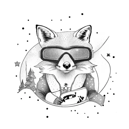 Fox with googles and thong out riding a snowboard down a shooting star tail tattoo design idea