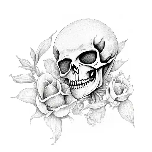 praying skeleton in flowers tattoo design idea