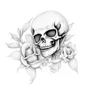praying skeleton in flowers tattoo design idea