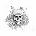 praying skeleton in flowers tattoo design idea