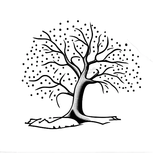 olive tree in a valley with a star tattoo design idea