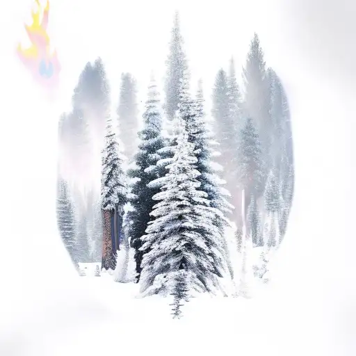 pine trees, camp fire, white hawk tattoo design idea