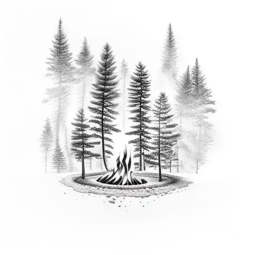 pine trees bonfire white hawk tattoo design idea