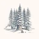 pine tree back ground with camp fire and flying hawk tattoo design idea