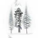 pine tree back ground with camp fire and flying hawk tattoo design idea