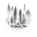 pine trees bonfire white hawk tattoo design idea