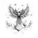 pine trees bonfire white hawk tattoo design idea