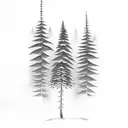 pine tree back ground with camp fire and flying hawk tattoo design idea
