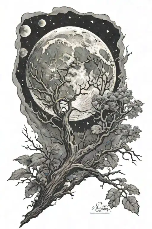 full moon night tattoo design idea
