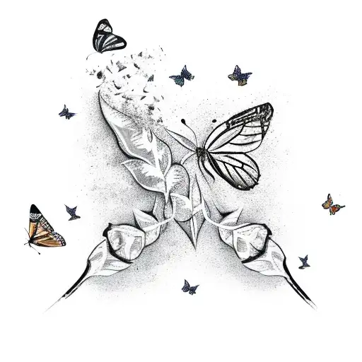 A hockey stick intertwined with a trail of butterflies, symbolizing the client's love for both hockey and travel tattoo design idea