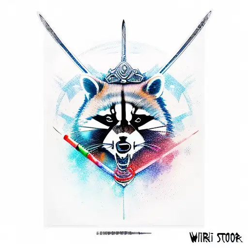 3 sword samurai raccoon tattoo design idea