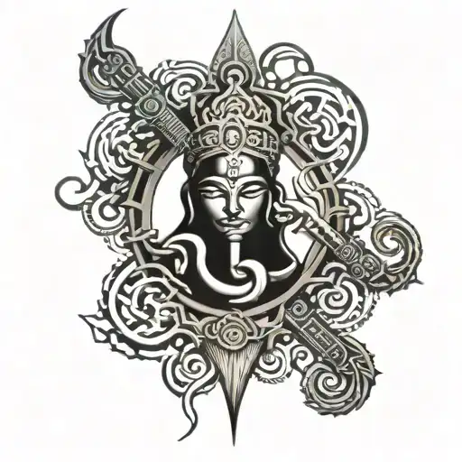 trishool ,flute and om namah shivaya tattoo design idea