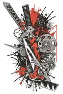 razor blade, double-edged ax sitting and scissors tattoo design idea