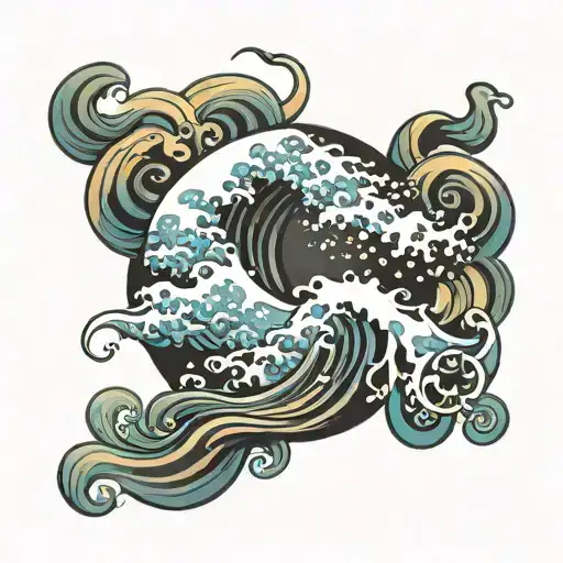 wave design vertical with text chinese keep moving forward tattoo design idea