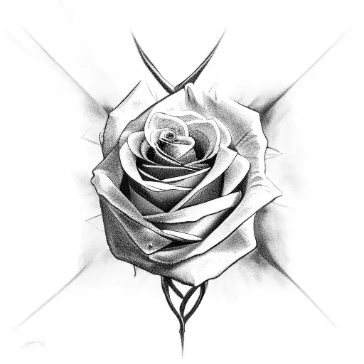 A realistic black and grey rose intertwined with an alien spaceship tattoo design idea
