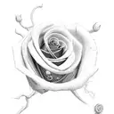 A realistic black and grey rose intertwined with an alien spaceship tattoo design idea