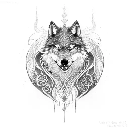 Nordic knotworkm water wolf tattoo design idea