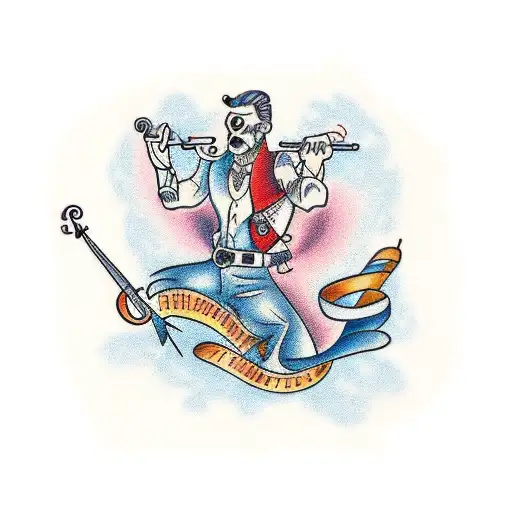 A tattoo design representing the bond between fatherhood and music tattoo design idea