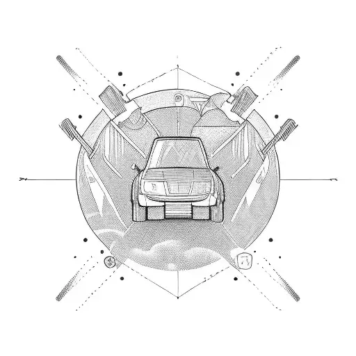 fórmula 1, automotive mechanic, venezuela, miami, ocean, mountains,  tattoo design idea