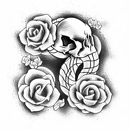snake, horse skull, flowers tattoo design idea