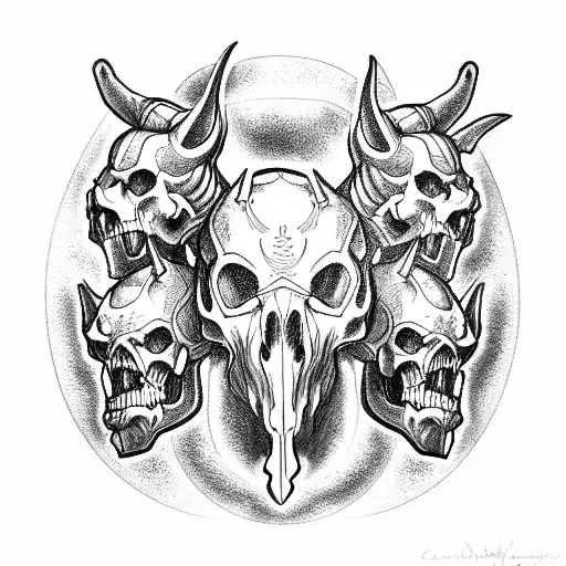 cerberus, horsemen of the apocalypse, skulls tattoo design idea