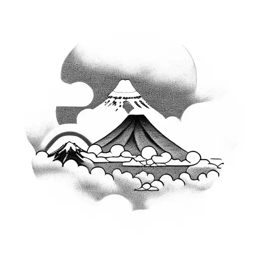Japanese cloud with Mt Fuji tattoo design idea
