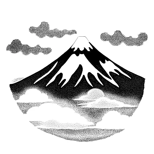 Japanese cloud with Mt Fuji tattoo design idea