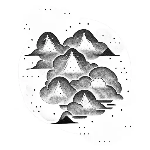 Japanese cloud with mountain tattoo design idea